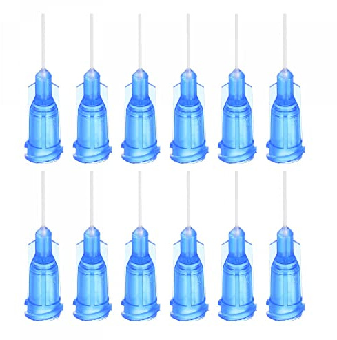 sourcing map Lot de 20 distributeurs d'aiguilles, 22 G, 1/2 PTFE colle aiguille émoussée tube pointes avec aiguille en PP souple pour liquide colle pistolet, bleu