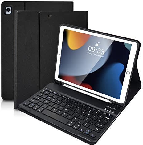 SOPPY Funda con teclado Bluetooth para iPad de 7ª/8ª/9ª generación de 10.2 pulgadas, Air 3 y Pro de 10.5 pulgadas, teclado inalámbrico desmontable con ranura para lápiz, cubierta protectora delgada,