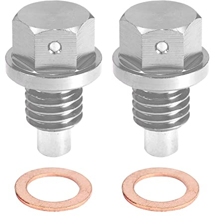 A ABSOPRO Magnetische Ölablassschraube Mit Dichtring 2 Stück Für Ölwechsel | Silber, Magnet, Aluminiumlegierung, Gewinde M12x1.75, Größe 28.8x19.4mm