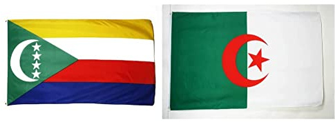 AZ FLAG - Drapeau Comores - 150x90 cm - Drapeau Comorien 100% Polyester avec Oeillets Métalliques Intégrés & Drapeau Algérie - 150x90 cm - 100% Polyester avec Oeillets Métalliques Intégrés