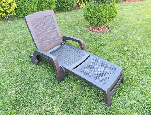 Dmora - Sonnenliege Saturno, verstellbarer Gartenliegestuhl mit Armlehnen, Outdoor-Liege, 100 % Made in Italy, 190x46h70 cm, Braun