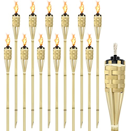 NAIZY Lot de 48 Torches de Jardin en Bambou Torches à l'Huile avec Mèche de 90 cm Torches en Bambou pour Décoration Extérieure de Jardin Couleur Naturelle du Bambou (Type B)