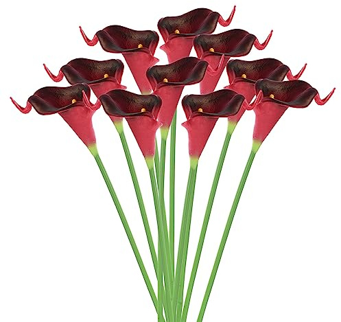PATIKIL 13 Artificial Calla Lily Flowers, 10 Stems Faux Permanent Flower Floral Arrangements Bouquet for Home Decor Wedding Table Centerpiece, Burgundy