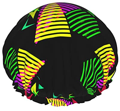 Duschhaube, 80er-Jahre-Retro, psychedelisches Dreieck, Badekappen, wasserdichte Haarkappe, doppellagig, leicht, Duschhauben für Damen, Herren, Kinder, Teenager