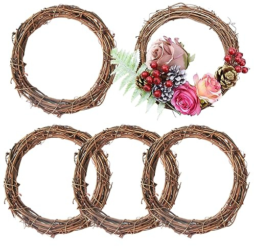 Couronne de Vigne Naturelle, 5pcs DIY Crafts Couronne de rotin pour Couronne de Fleurs Festival Décoration de Mariage Halloween (25 cm)