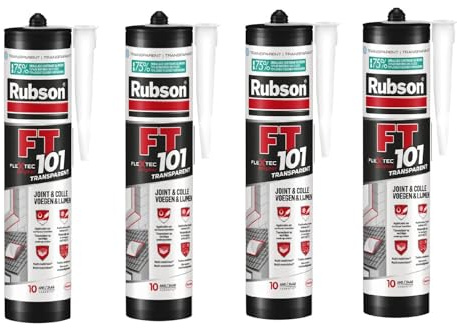 Rubson FT 101 Translucide, Mastic polymère de haute qualité pour joints, fissures, collages, Mastic étanche pour intérieur & extérieur, Mastic multi-matériaux, cartouche 280 ml (Lot de 4)