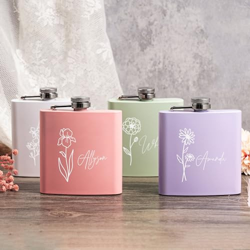Esseur Custom Square Women's Hip Flask for Bridesmaid Bride, Colorful Stainless Steel Hip Flask with Hip Flask Funnel Wedding Birthday Gift for Sister Bestie