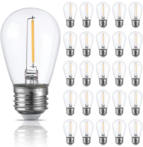 TORCHSTAR 25-Pack S14 LED Bulb, Clear Glass Replacement Bulbs, 2700K Soft White String Lights, 0.7W E26 Base Light Bulbs, Non-Dimmable LED Filament Bulb