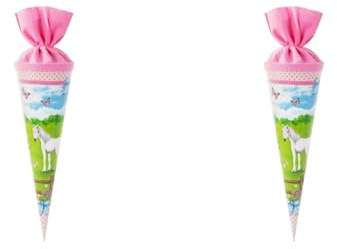 goldbuch 93076 Geschwisterschultüte mit Pferdeweide Motiv, Zuckertüte 35 cm, Schultüte aus Lackkarton, Geschenkverpackung für viele Anlässe, Geschwistertüte zur Einschulung (Packung mit 2)