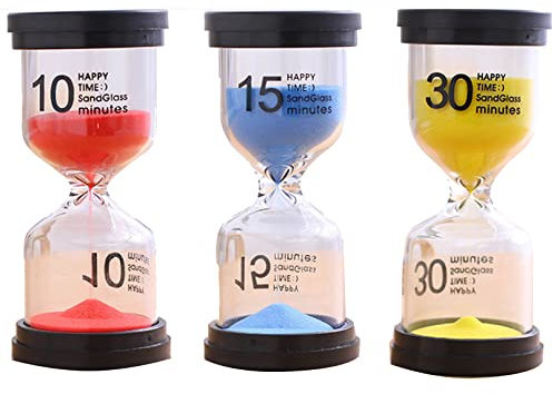 Hourglass,sand timer,3 Pcs Hourglass 10/15/30min Sand Clock Sandglass Hourglass Timer School Kids Game Decor Egg Boiler Timer(Size:4x9.5cm,Color:Red+Blue+Yellow)