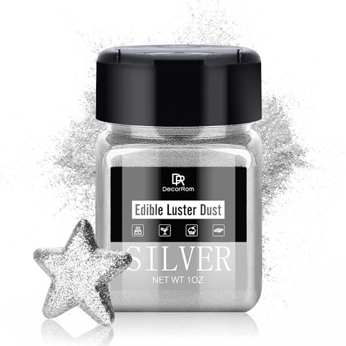 Essbarer Glitzer - 30g Essbarer Glitzerstaub Glitzerpulver für Getränke, Kuchen, Lebensmittel - Metallisch Lebensmittelfarbe Pulver Staubpulver zum Dekorieren von Torten, Cocktail, Keksen (Silber)