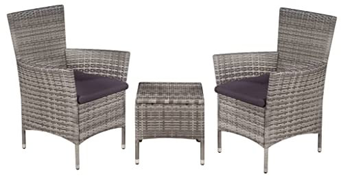 DYRJDJWIDHW gartenliege,liegestuhl Auflage,casaria relaxliege,3-TLG. Bistro-Set Poly Rattan GrauGeeignet für Garten, Swimmingpool, Wohnzimmer, Terrasse