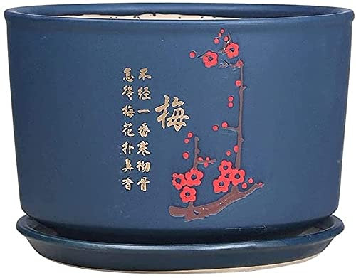 Blumentopf für den Innenbereich, mit Tablett, personalisierter Sukkulenten-Blumentopf, chinesische Keramik, Hängepflanzen, Topf für den Innen- und Außenbereich, für Bonsai-Pflanzen (A 17,2 x 12 cm)