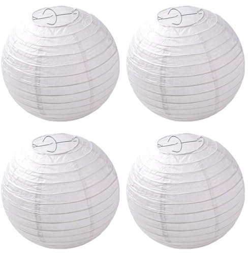 arrderly Pack of 4 White Paper Lanterns Diameter 20 cm 8 Inches Round Ball Shape Lampshade, Bamboo Style Ribbed Lampshade Decoration for Party Garden Wedding Decoration