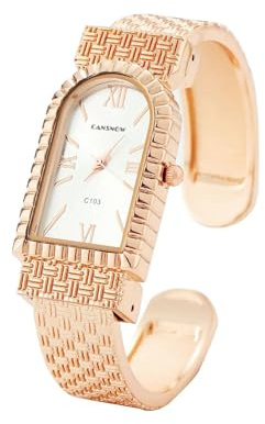 CANSNOW Römische Anmut Spangenuhr Damen Uhren Damen Spangenuhren Armreif Armbanduhr Armspange Damenuhr mit Strukturiertem Metall-Armband