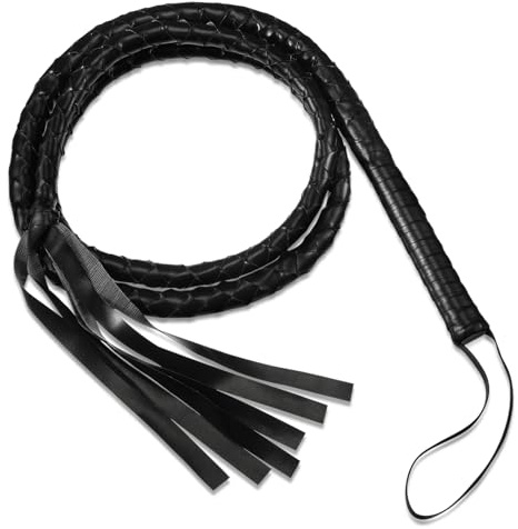 Xuniea Fuete de Cuero 6,5 Pies Rebenque de Vaquero Occidental Fuete de Toro Rebenque Estilo Vaquero Rebenque de Cuero con Núcleo de Espuma para Accesorios de Vaquero Halloween(Negro)