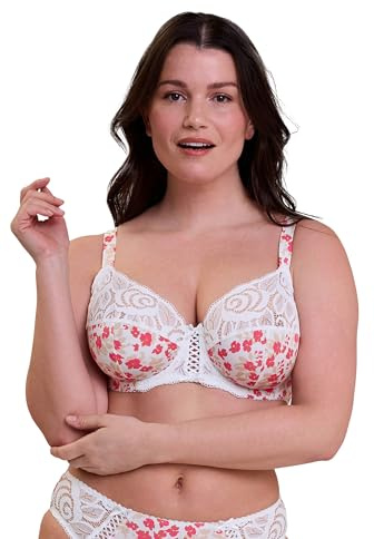 Sans Complexe - Modèle Amelie Print - Soutien-Gorge - Femme - 110E - Imprimé Floral Blanc et Rouge
