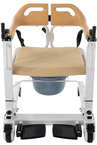 Patientenlift-Transferstuhl für Zuhause, Transferstuhl für Patienten mit Kissen, Dusch Toilettenstuhl Fahrbar Höhenverstellbar, Duschstuhl mit Rollen