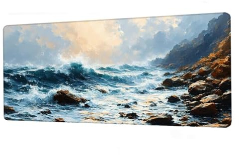 Tapis de Souris Paysage Tapis Souris XXL 1000x400x3mm,Sous Main Mer,Grand Tapis de Souris Gamer avec Bords Cousus,Tapis de Bureau Antidérapante Imperméable,Tapis de Souris Gaming pour PC,Cadeau BJ-340