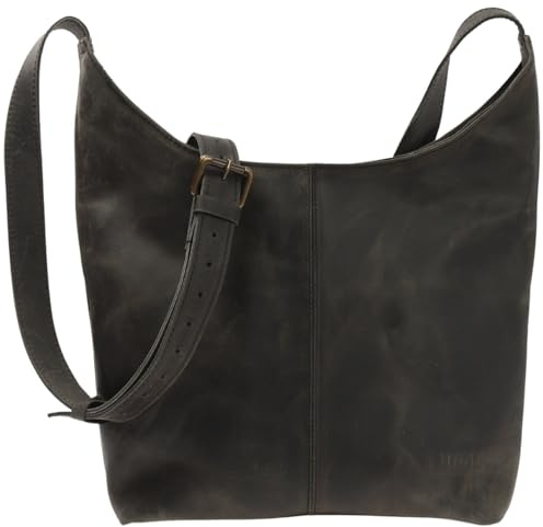 LECONI mittlere Umhängetasche Damen Schultertasche praktische Ledertasche für Frauen Beuteltasche Damentasche Shopper aus echtem Leder 30x30x9cm LE0073