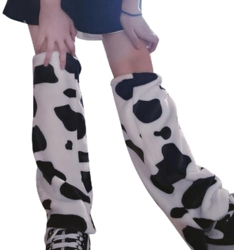 HUAJINGKEJI Bequeme weiche Socken für Damen, Winter, Plüsch, Beinstulpen, Kuh-Aufdruck, Große Version der Kuhstruktur, XS-XL