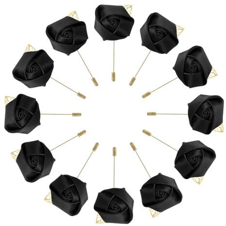 QUARKZMAN 24 Stück Ansteckblume Bräutigam Rosen Anstecknadeln Brosche Blume für Männer Hochzeitszeremonie Jubiläum Formelles Abendessen Party Schwarz