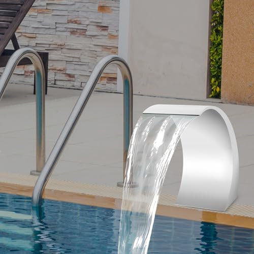 Pool-Wasserfall-Brunnen, Edelstahl Teich Wasserfall Überlauf, Silberfarbene Pool-Brunnen für Bodenpools, Wasserfälle im Garten, im Freien, 30 * 60cm