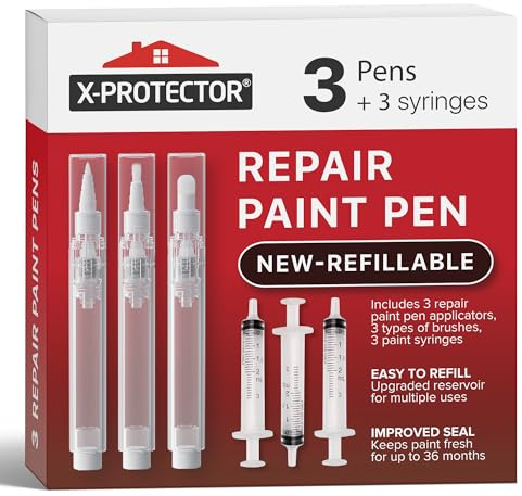 X-Protector Touch Up Paint Pen Kit - 3 Refillable Pens with 3 Types of Brushes - Premium Pen for Touch Ups - Touch Up Paint Pens for Walls, Furniture, and Other Touch Up Works!