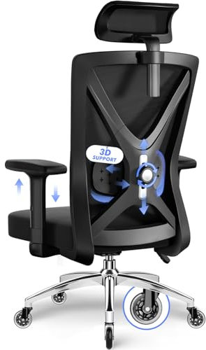 Daccormax Office Chair, Ergonomic Desk Chair with Adjustable Armrests, Lumbar Support and Headrest, 135°Rocking Computer Chairs 150kg, Swivel for home/study/office