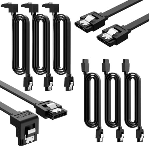Kasoud 3PCS Sata Cable Iii 6gbps Straight Hdd Sdd Data Cable and 3PCS 90 Degree Right Angle Sata Cables, Straight 7 PinSata Iii Cable with Locking Latch forSata Hdd, Ssd, CD Driver, CD Writer (0.5m)