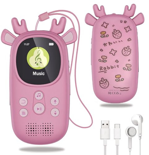 CCHKFEI 64GB Kinder MP3 Player mit Bluetooth 5.3,1,8 Zoll Bildschirm Bluetooth MP3-Player mit Kopfhörer & Lautsprecher mit FM-Radio, Aufnahmen, Schrittzähler, Stoppuhr, Unterstützung bis zu 128G