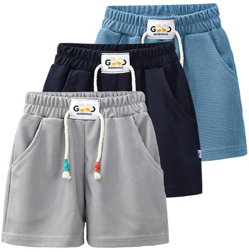 Coralup Little Boys Girls Shorts 3-Pack Casual Short Toddler Kids Solid Jogger Pants 1-9Years