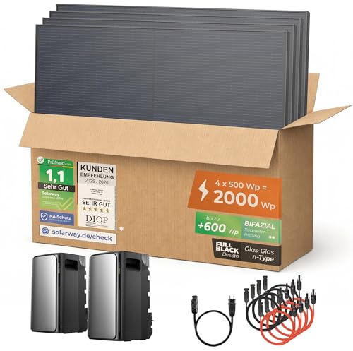 Solarway® 2000Wp / 800W Balkonkraftwerk mit 3,8kWh Speicher komplett Steckdose - 3,8 kWh EcoFlow STREAM Ultra + AC Pro - Solaranlage Komplettset - 500W Solarmodule & EcoFlow Speicher & Zubehör
