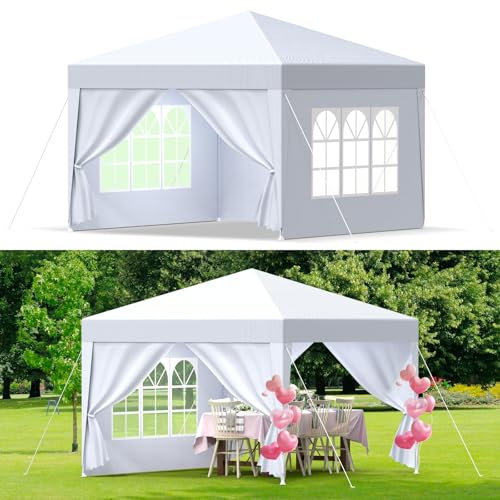 Gazebo,Tenda di ricezione,Tenda da giardino con finestre, pareti laterali, anti UV 50+,impermeabile, padiglione, resistente al vento Barnum per campeggio Festival spiaggia, bianco