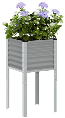 Iiaky Jardinière Gris 45x45x88 cm Acier,Jardiniere sur Pieds,Bac avec Treillis,Jardiniere Terrasse