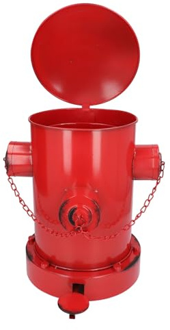 Jauarta Poubelle Décorative en Fer avec Seau pour Bouche D'incendie, Style Rétro Industriel, pour Intérieur et Extérieur, pour Jardin, Maison, Cuisine (Rouge)