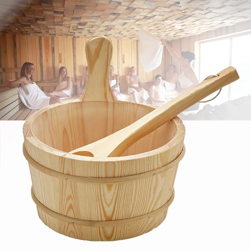 HFDJRWK Sauna Bucket with Spoon, Large-capacity Design, Leak-proof Design, Suitable for Steam Rooms, Outdoor Spas, Hotel Gardens, Showers, Apartments