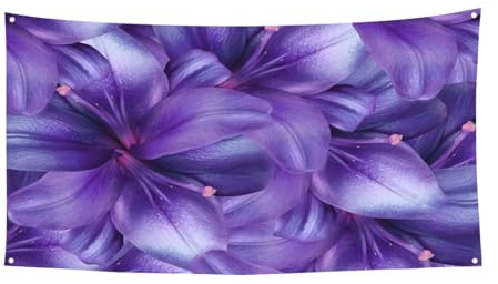 Lila Lilien-Blumen-Druck, Festival-Hintergrund, Banner, UV-beständig, Outdoor-Dekoration, für Messen und Gartenveranstaltungen, wiederverwendbare Veranstaltungsflagge.