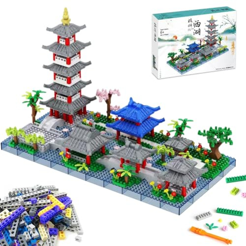 QWEPU Grande Arquitectura China del Jardín de Hangzhou con Árboles Bloques de Construcción Set-Jardín, Gran Lago del Oeste, Modelo de colección clásico Famoso (2000+Piezas)