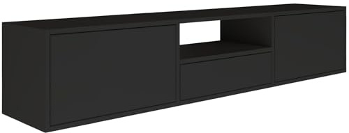 Selsey TV Lowboard - Black Colour Modern TV Chest of Drawers 150 x 30 x 30 cm (W x D x H) TV Base Cabinet for Living Room Cabinet with Flaps Push to Open Lowboard Hanging TV Cabinet Wall Mounted