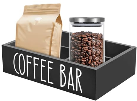 Liakyunf Organizzatore Caffetteria Per Piano Cucina - Porta Tè in Legno con Divisori Amovibili | Soluzione Di Archiviazione Per Dispensa Cucina Cialde Tazze Snack Sticks Mescolazione