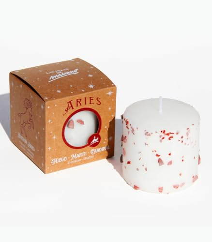 Las Velas de Mariano Velón Ritualizado Zodiacal Aries, Cera Blanca, 14 x 5.5 cm, Cilíndrico, Diseño de Estrellas, Uso Espiritual y Meditación, Mecha de Algodón (Aries)