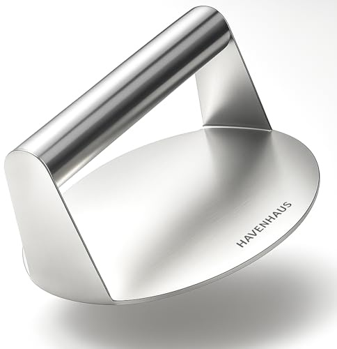 Havenhaus Set Smash Burger I 5-teiliges Burger Set für zuhause I Burgerpresse + Grillglocken Edelstahl - Deutsche Marken Premium Burger Smasher für saftige Burger I Smash Burgerpresse Burger Set
