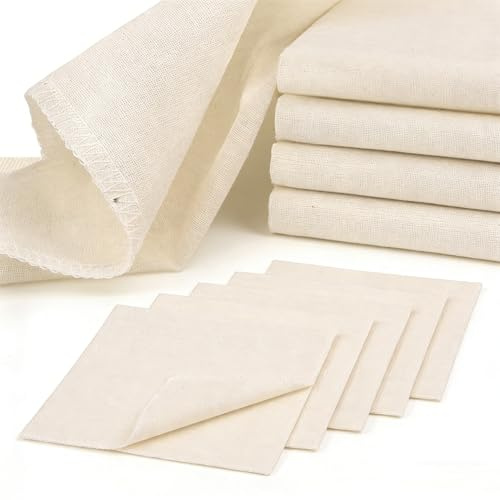 Vninkul 10 Pièces Étamine Alimentaire Réutilisable, Mousseline Alimentaire Coton, Étamine Alimentaire Filtrant Tissu en Coton pour Fromage, Tofu, Lait, Jus 6 Pcs (50 x 50 cm) + 4 Pcs (60 x 60 cm)