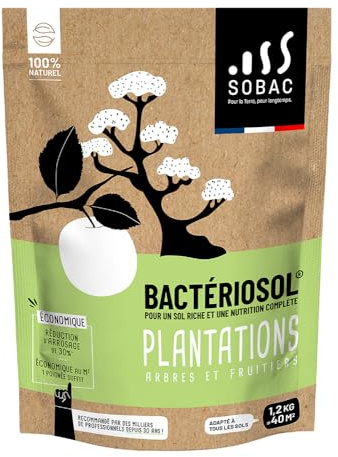 Bactériosol® Plantations, Engrais Granulé pour Arbres et Fruitiers, UAB 1,2 kg, Couvre 40 m², Solution Nutritive Complète SOBAC