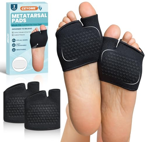 Metatarsal Pads & Toe Separators for Men & Women - 1 Pair Ball of Foot Cushions with Gel Pads for Metatarsalgia & Morton‘s Neuroma Relief, Foot Support for Walking, Running, Standing（M Size）