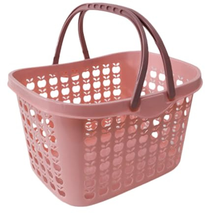 PRETYZOOM Cestino Portaoggetti in Plastica Medio Manico Rosa, Cestino Portafrutta e Porta Verdure per Casa, Picnic e Organizzazione Scrivania