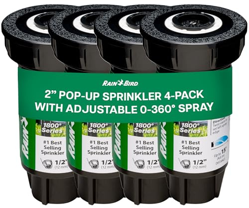 Rain Bird 1802APPRS Pressure Regulated 1800 Series Dual Spray 2 Inch Pop Up Sprinkler Head, 4 Pack -Water Efficient Lawn Sprinkler with 360 Degree Pattern, 1/2 Inch NPT, Up to 15 Ft Spray Distance