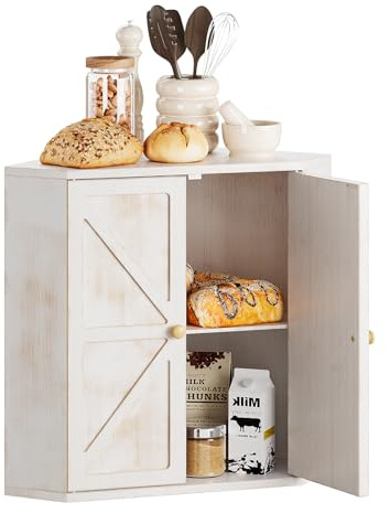 VEDECASA Corner Bamboo Bread Box, Double Layer Kitchen Counter Storage Container, Large Capacity Bread Bin with Lid, Bread Storage for Homemade Bread, Rolls, Farmhouse Style, Antique White