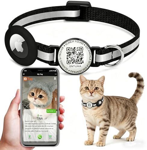 Airtag Katzenhalsband mit QR-Code, leichtes leuchtendes Kätzchenhalsband für Apple Airtag, versteckter GPS-Tracker, passend für Katzen und Kätzchen, 22,9 bis 33 cm, sicheres und komfortables Design